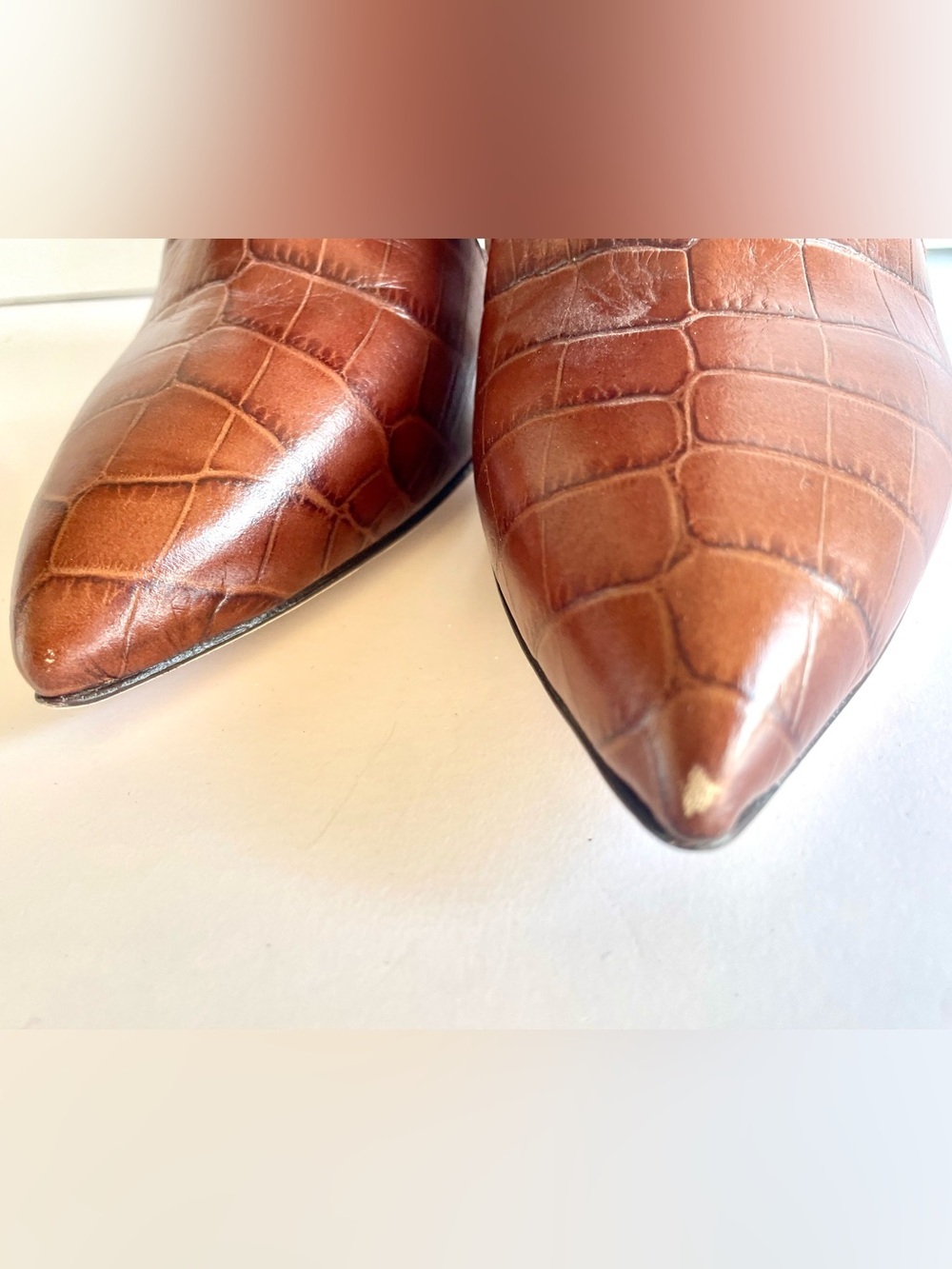 Paris Texas Brown Croc-Embossed Pointed-Toe Ankle Boots - Picture 6 of 10